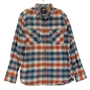 Pendleton Burnside Flannel Shirt‎ Mens M Blue Rust Plaid Button Up Outdoor Cabin